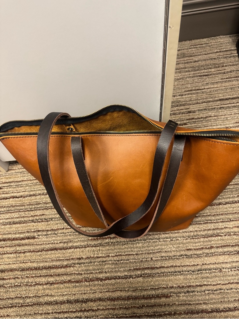 Portland Leather Two-Tone Cognac Tote with Dark Brown Straps